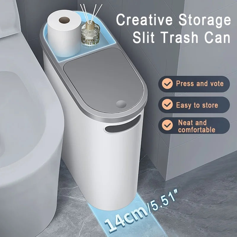 10L Press-Type Bathroom Trash Can with Lid